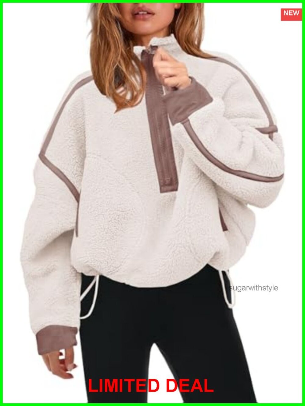 Women's Half Zip Fleece Pullover Sherpa Jacket Teddy Zip Pockets